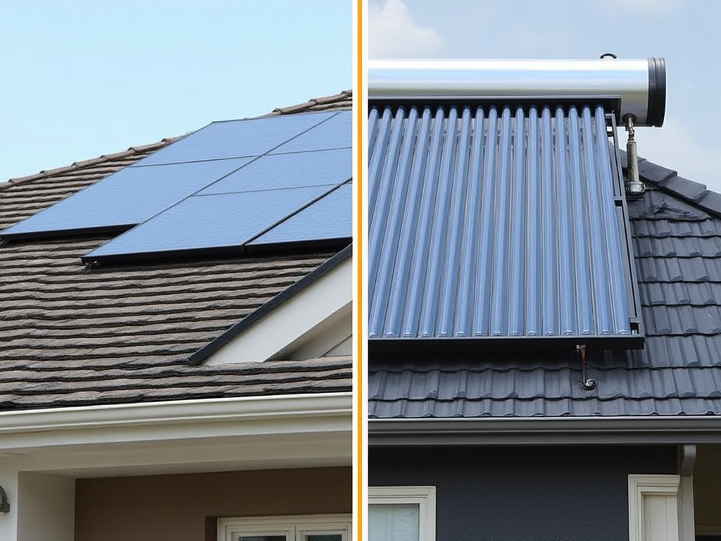 Comparación visual entre un calentador solar y un panel solar fotovoltaico