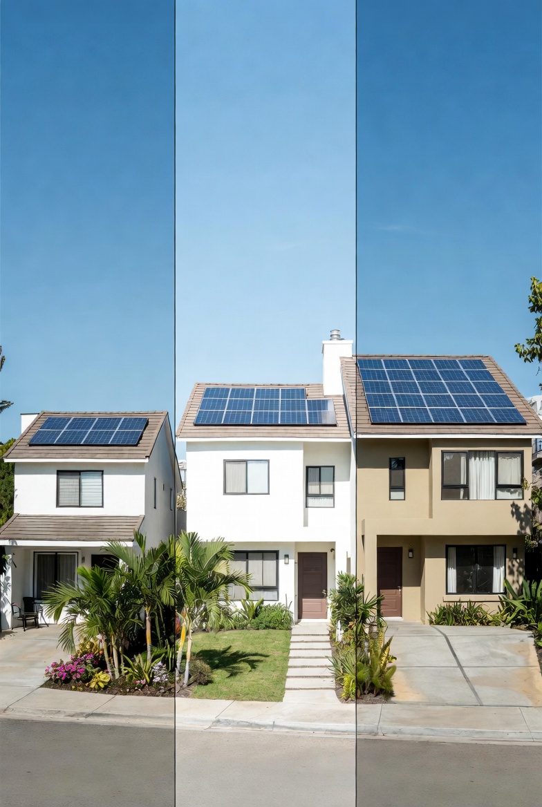 Comparación de casas con diferentes cantidades de paneles solares en Guatemala