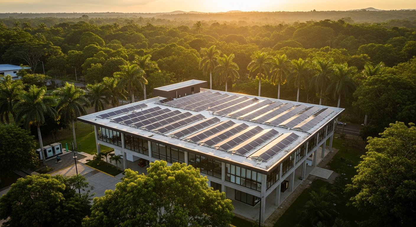 Panel solar bifacial de última generación con baterías de almacenamiento en una instalación comercial de Guatemala