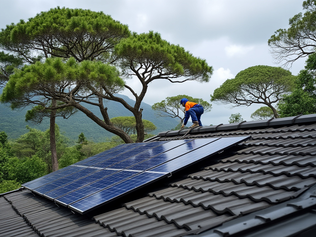 Técnico realizando una inspección a un sistema de paneles solares en Guatemala