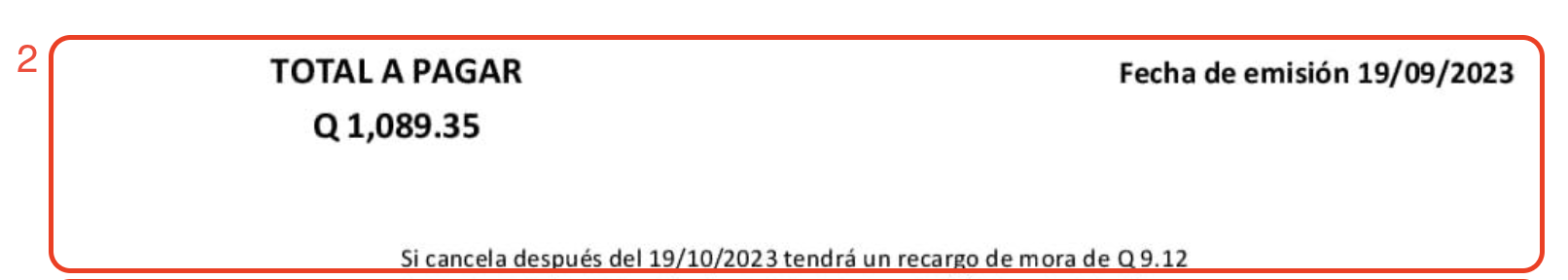 Total a pagar en recibo EEGSA